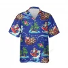 Christmas Tropical Sea Button Hawaiian Shirt, Santa Clause Surfing Shirt, Hibiscus And Leaves Button Up Shirt, Summer Beach Vibes Aloha Shirt