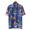 Christmas Tropical Sea Button Hawaiian Shirt, Santa Clause Surfing Shirt, Hibiscus And Leaves Button Up Shirt, Summer Beach Vibes Aloha Shirt