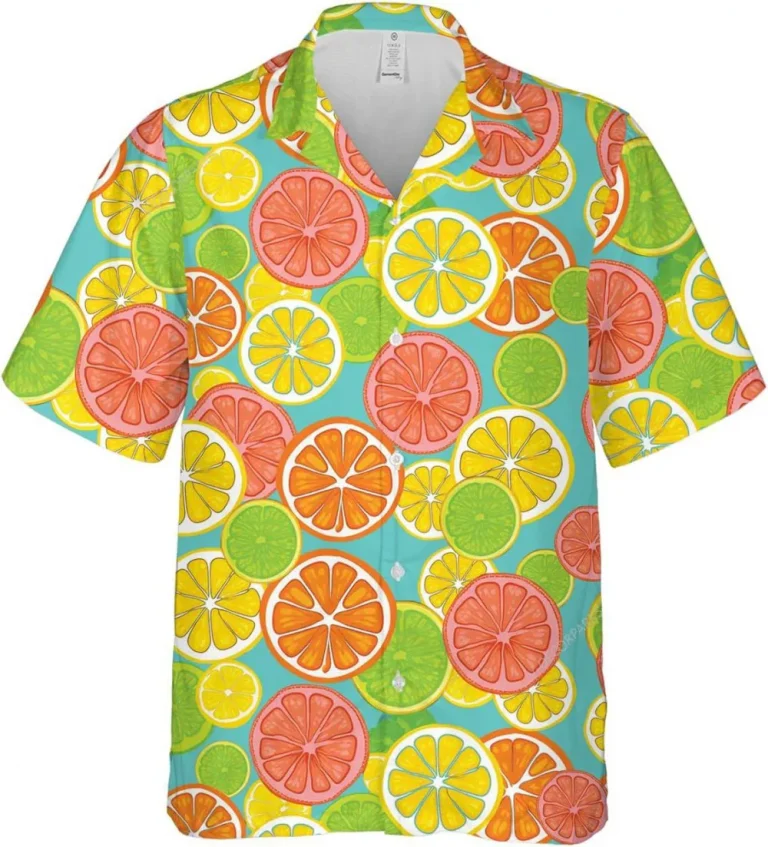 Tropical Grapefruits Hawaiian Shirts For Men Women, Citrus Fruits Button Down Hawaiian Shirts Short Sleeve, Summer Beach Shirt, Family Aloha Shirts