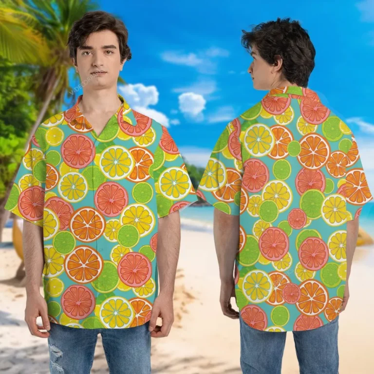 Tropical Grapefruits Hawaiian Shirts For Men Women, Citrus Fruits Button Down Hawaiian Shirts Short Sleeve, Summer Beach Shirt, Family Aloha Shirts