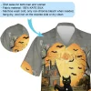 Scary Black Cat In Pumpkin Garden Men Hawaiian Shirt, Halloween Inspired Designed Shirt, Spooky Bat Patterned Hawaii Shirt, Halloween Shirt