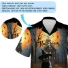 Staring Yellow Eye Black Cat Men Aloha Shirt, Halloween Night Guardian Printed Button Down Shirts, Shining Moon Lover Gift, Horror Haloween Clothing