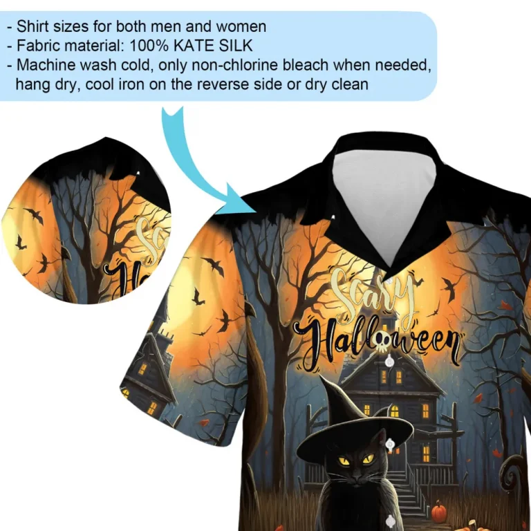Staring Yellow Eye Black Cat Men Aloha Shirt, Halloween Night Guardian Printed Button Down Shirts, Shining Moon Lover Gift, Horror Haloween Clothing