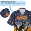 Horror Black Cat Sitting On Tree Hawaiian Shirt, Halloween Leafless Tree Aloha Unisex Shirts, Spooky Forest Designed Clothing, Everyday Wear