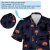 Random Black Cat Shape Unisex Hawaiian Shirt, Cute Halloween Pumpkin Pattern Aloha Shirts, Halloween Party Matching Shirts For Men, Women & Kids