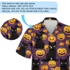 Scary Noir Cat Family Hawaiian Beach Shirt, Spooky Sculptured Pumpkin Aloha Beach Button Down Shirts, Halloween Holiday Multiple Pattern Shirt