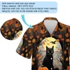 Black Cat In Maple Forest With Pumpkin Halloween Hawaii Shirt, Halloween Vibe Shirt, Unisex Beach Aloha Shirt, Casual Men's Wear