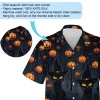 Black Cats Wear Witch Hat In Spooky Pumpkin Forest Hawaiian Shirt, Halloween Aloha Beach Button Down Shirts, Scary Pumpkin Halloween Clothing