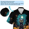 Cute Black Cat Halloween Men Hawaiian Shirt, Halloween Forest Aloha Beach Button Down Shirts, Spooky Pumpkin Halloween Hawaii Shirt