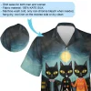 Impersonated Black Cat Wear Dress Men Hawaiian Shirt, Scary Halloween Moon Aloha Beach Button Down Shirts, Men's Casual Wear, Halloween Clothing