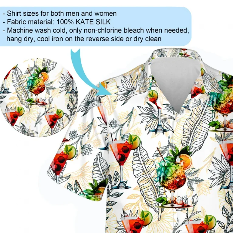 Colorful Cocktail Unisex Hawaii Shirt, Tropical Leaves Aloha Button Down Shirts, Vacation Family Clothing, Summer Trip Gift, Tropical Hawaiian Shirt