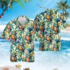 Blue-and-gold Macaw Parrot And Cocktail Men Hawaiian Shirt, Funny Animal Aloha Beach Button Down Shirts, Short Sleeve Hawaii Shirt