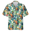 Blue-and-gold Macaw Parrot And Cocktail Men Hawaiian Shirt, Funny Animal Aloha Beach Button Down Shirts, Short Sleeve Hawaii Shirt