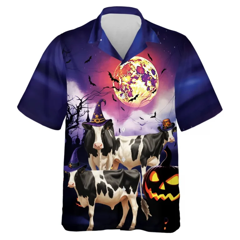 Halloween Dairy Cow Men Hawaiian Shirt, Spider Web Party Aloha Clothing, Halloween Movie Aloha Shirt, Relaxed Men's Wear