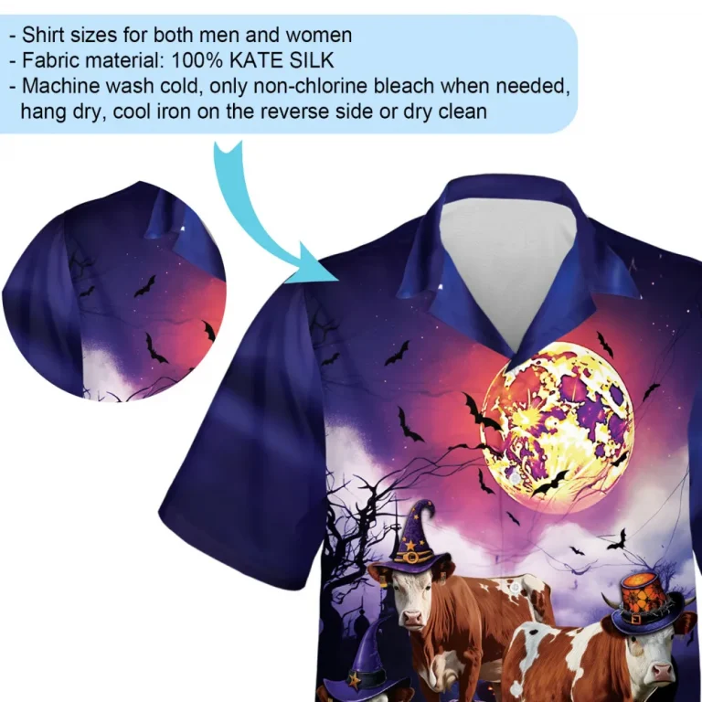 Cow Herd Printed Hawaiian Shirt, Halloween Night Aloha Beach Button Down Shirts, Scary Halloween Party Clothing, Custom Boyfriend Summer Shirt