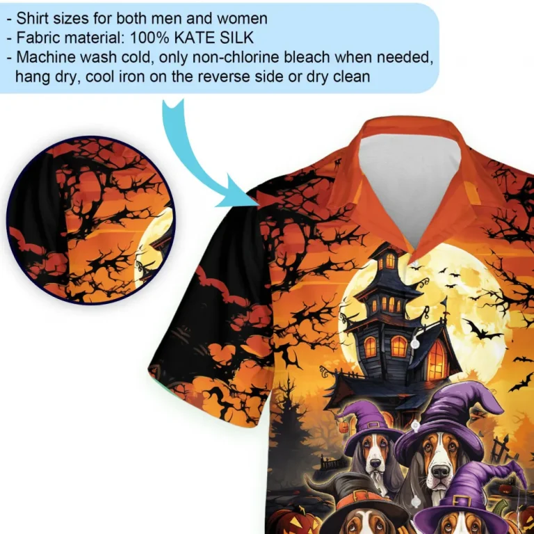 Basset Hound All Over Printed Hawaii Shirt, Spooky Halloween Night Aloha Beach Button Down Shirts, Pumpkin Aloha Beach Clothing, Summer Men's Shirt