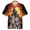 Halloween Siberian Husky Men Hawaiian Shirt, Animal Printed Aloha Beach Shirts, Halloween Button Down Top, Spooky Casual Clothing, Men's Wear