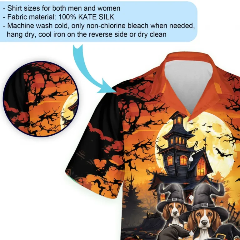 Funny Beagle In Witch Castle Hawaii Shirt, Halloween Party Group Aloha Shirts, Animal Printed Hawaiian Shirts, Animal Lover Button Down Shirt