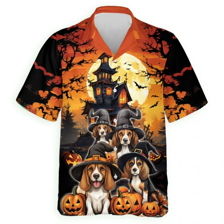 Funny Beagle In Witch Castle Hawaii Shirt, Halloween Party Group Aloha Shirts, Animal Printed Hawaiian Shirts, Animal Lover Button Down Shirt