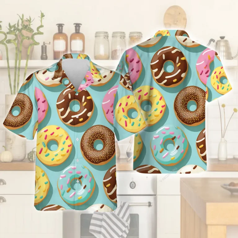 Traditional Donut Pattern Unisex Hawaiian Shirt, Food Pattern Aloha Beach Shirts, Men Woman Button Down Shirt, Summer Bachelor Party Shirt