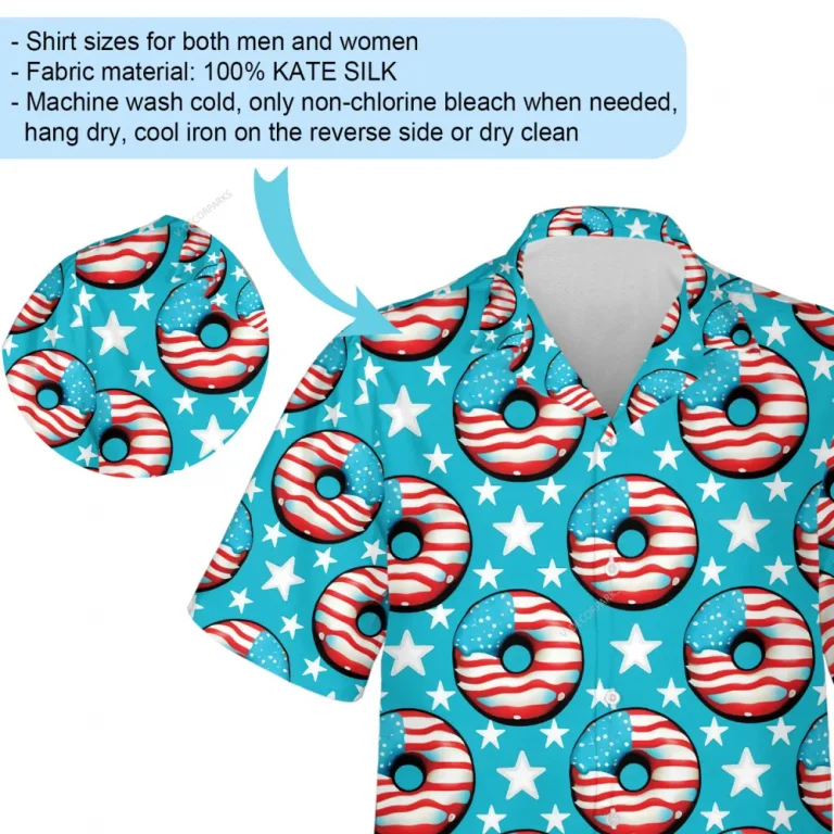 Usa Flag Patterned Donuts Hawaiian Shirt For Men Women, Star Pattern Aloha Beach Shirts, Starry Sky Mens Button Down Shirt, Independence Day Clothing