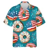 America Donuts Pattern Unisex Hawaiian Shirt, Sweets Aloha Beach Shirts, Men's Casual Wear, Celebration Ceremony Clothing, Usa Lover Hawaii Shirt