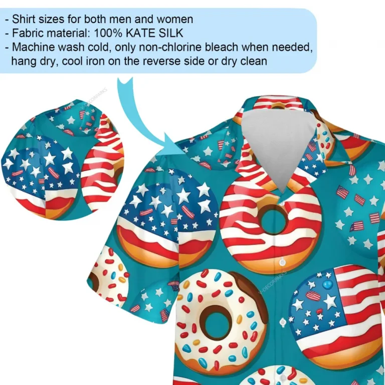 America Donuts Pattern Unisex Hawaiian Shirt, Sweets Aloha Beach Shirts, Men's Casual Wear, Celebration Ceremony Clothing, Usa Lover Hawaii Shirt