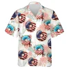 Donuts And Hibiscus Patterned Hawaii Shirt For Everyone, Tropical Flowers Aloha Beach Shirts, Usa Flag Printed Mens Button Down Shirt