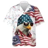 American Great Eagle Men's Hawaiian Shirt, Usa Flag Aloha Beach Shirts, Independence Day Men's Button Down Shirt, Firework Patterned Clothing