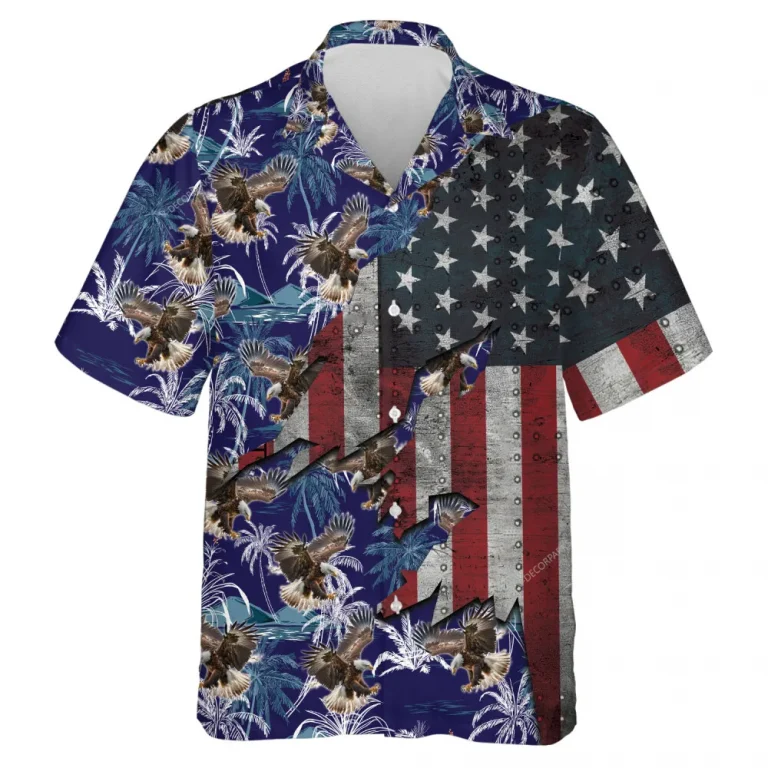 Tropical Palm Eagle Hawaii Shirt For Men Women , American Flag Aloha Beach Shirts, Patriots' Button Down Shirt, Independence Celebration Clothing