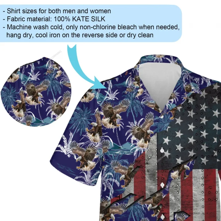 Tropical Palm Eagle Hawaii Shirt For Men Women , American Flag Aloha Beach Shirts, Patriots' Button Down Shirt, Independence Celebration Clothing