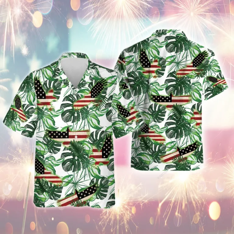 Tropical Eagle Shaped Flag Hawaii Shirt For Men Women, American Flag Aloha Beach Shirts, Usa Men's Button Down Shirt, Casual Clothing