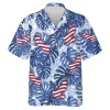 Usa Eagle Signature Unisex Flag Hawaii Shirt, Tropical Leaves Aloha Beach Shirts, V-neck Casual Men's Wear, Blue Lover Clothing