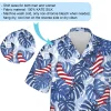 Usa Eagle Signature Unisex Flag Hawaii Shirt, Tropical Leaves Aloha Beach Shirts, V-neck Casual Men's Wear, Blue Lover Clothing