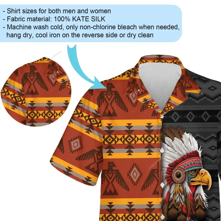 Half N' Half Colored Native Eagle Hawaiian Shirt For Men Women, Indigenuos America Bird Pattern Aloha Beach Shirts, Animal Love Mens Button Down Shirt