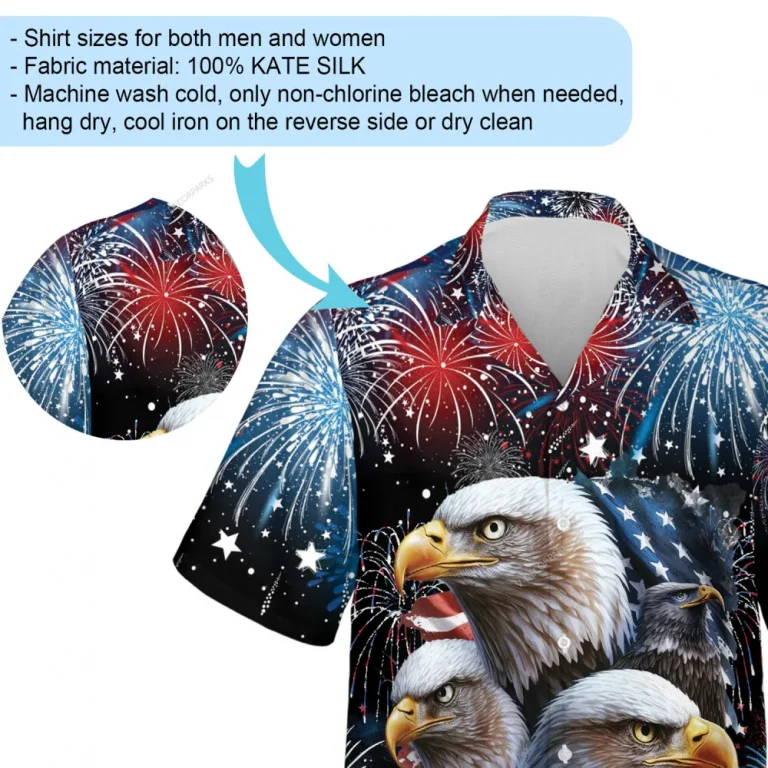 Independence Day Usa Eagles Hawaiian Shirt For Men Women, 4th Of July Ceremony Aloha Beach Shirts, Firework Pattern Mens Button Down Shirt