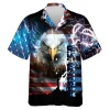 Fierce Eagle In Us Military Men's Hawaiian Shirt, Usa Veteran Pattern Aloha Shirts, Thunderstorm Printed Men's Button Down Shirt, Usa Flag Clothing