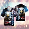 Fierce Eagle In Us Military Men's Hawaiian Shirt, Usa Veteran Pattern Aloha Shirts, Thunderstorm Printed Men's Button Down Shirt, Usa Flag Clothing