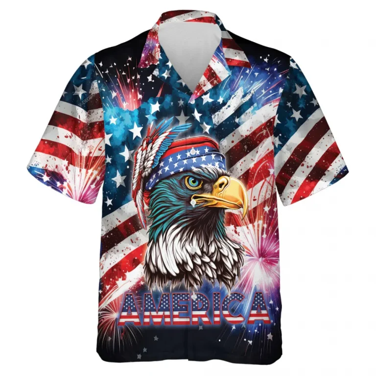 Native America Eagle Unisex Hawaiian Shirt, Independence Day 4th Of July Aloha Beach Shirts, Text Printed Men's Button Shirt, Family Group Clothing