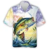 Green Bass Hawaiian 3d Printed Shirt, Fishing Sport Aloha Beach Shirts, Text In Back Button Down Shirt, Modernly Designed Aloha Shirt