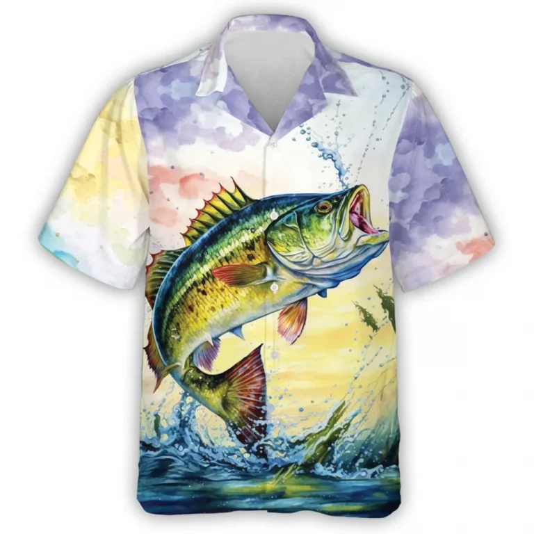 Green Bass Hawaiian 3d Printed Shirt, Fishing Sport Aloha Beach Shirts, Text In Back Button Down Shirt, Modernly Designed Aloha Shirt