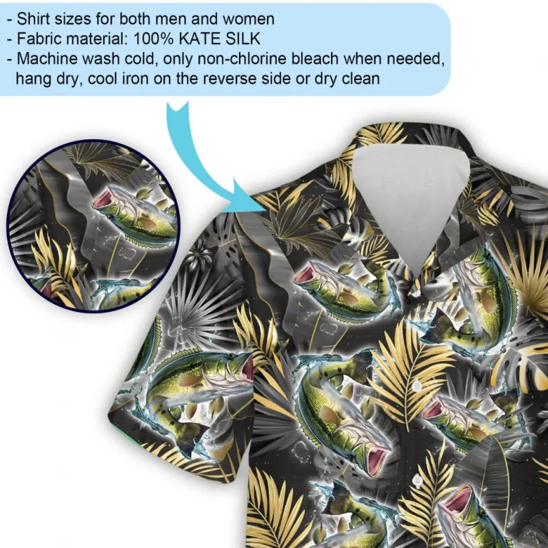 Groovy Bass Fish 3d Hawaiian Shirt, Tropical Leaves Pattern High Quality Shirt, Summer Aloha Beach Shirts, All Over Printed Unisex Shirt