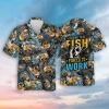 Funky Trout Adult Hawaiian Printed Short Sleeve, Tropical Casual Button Down Shirt, Summer Vibe Unisex Shirt For Family, Hawaiian Shirts For Men Women