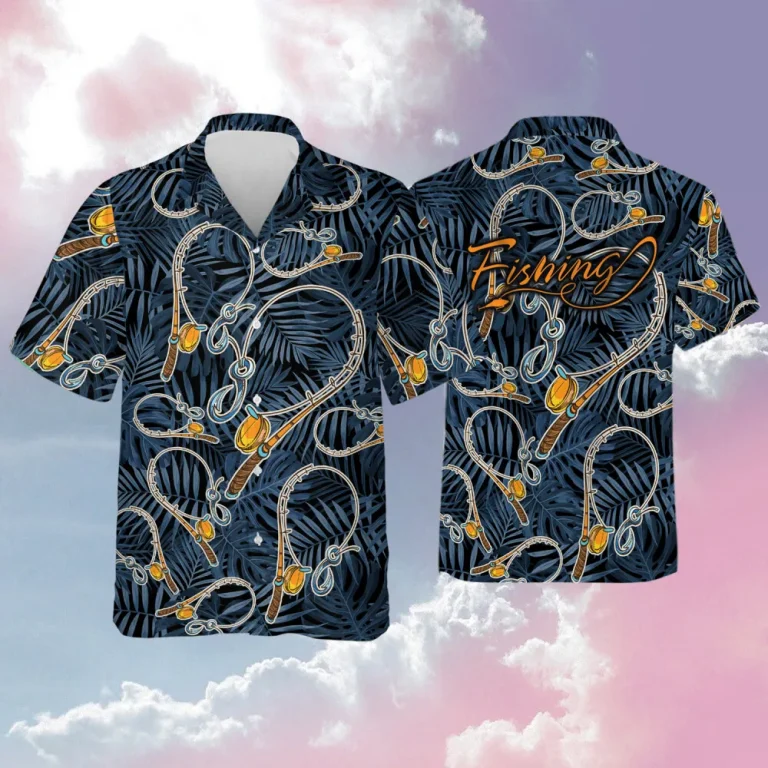 Fishing Rod Hawaiian Shirt For All Genders, Summer Fishing Lover Aloha Shirts, Tropical Beach Mens Button Down Shirt, Unisex Hawaii Shirt