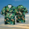 Fish Printed Travelling Hawaiian Shirt For Men Women, Green Coral Reefs Aloha Beach Shirts, Casual Hawaiian Family Wear, Button Down Shirt For Summer