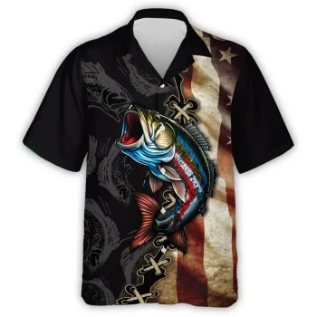 American Bass Fish All Over Printed Hawaiian Shirt, Short Sleeve Summer Aloha Beach Shirt, Short Sleeve Summer Beach Shirt, Father's Day Gift