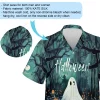 Spooky Halloween Pattern Unisex Hawaiian Shirt, Scary Pumpkin Aloha Beach Button Down Shirt, Water Demon Haunted Clothing, Forest Night Printed Top