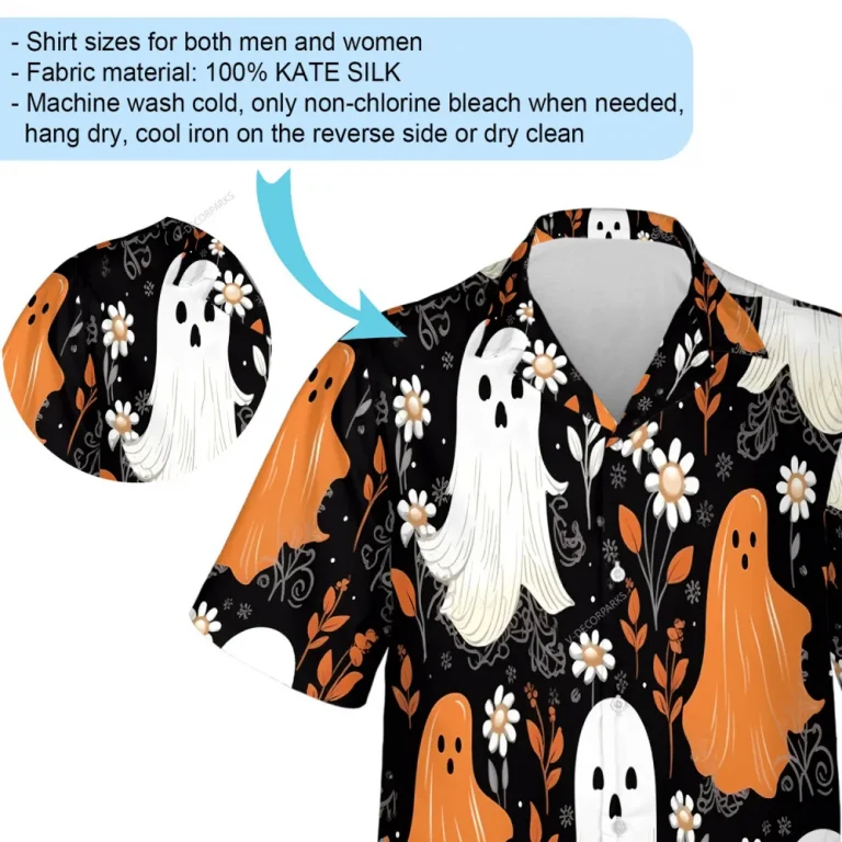 Floral Female Ghost Men Hawaiian Shirt, Halloween Flower Garden Aloha Beach Button Down Shirt, Miserable Souls Patterned Clothing, Casual Men's Wear