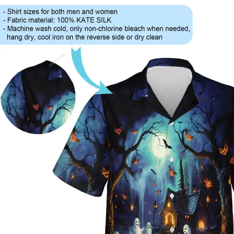 Spooky Ghost Campfire Hawaiian Shirt, Scary Pumpkin Aloha Unisex Shirts, Shadow Gathering At Night Printed Clothing, Relaxed Men's And Woman's Wear