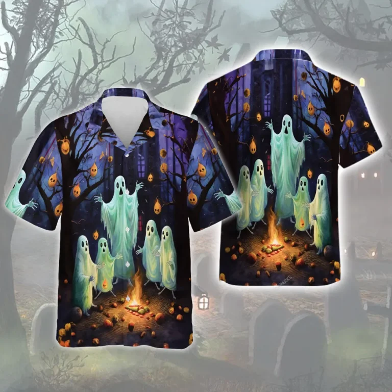 Creepy Mysterious Shadow Unisex Hawaiian Shirt, Spooky Halloween Storyteller Aloha Beach Button-down Shirts, Ghastly Sculptured Pumpkin Printed Top